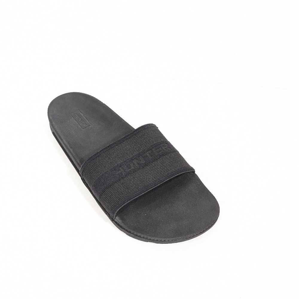 Hunter Original Slide Sandals sz 9 NEW Women Logo Black Slip on Flat pool beach